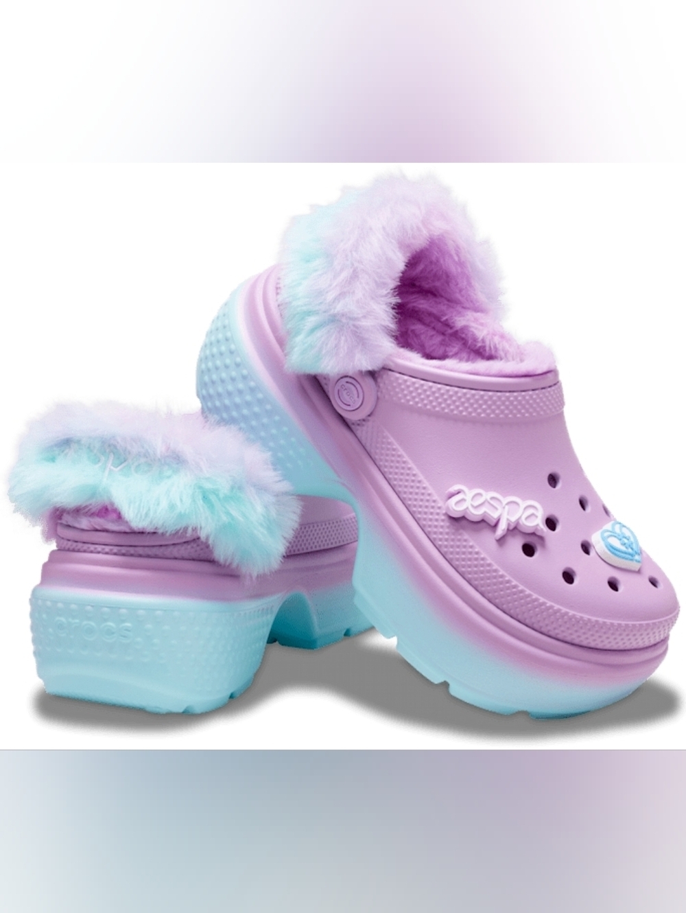 Crocs x Aespa New Lined Stomp Clogs Lilac Blue Men's 8 / Women's 10 NWT - Picture 8 of 15